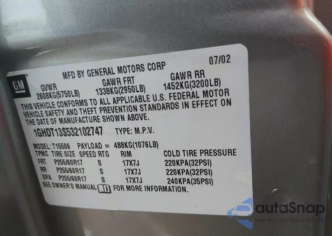 2003 Oldsmobile Bravada z USA, uszkodzony, nr VIN 1GHDT13S532102747